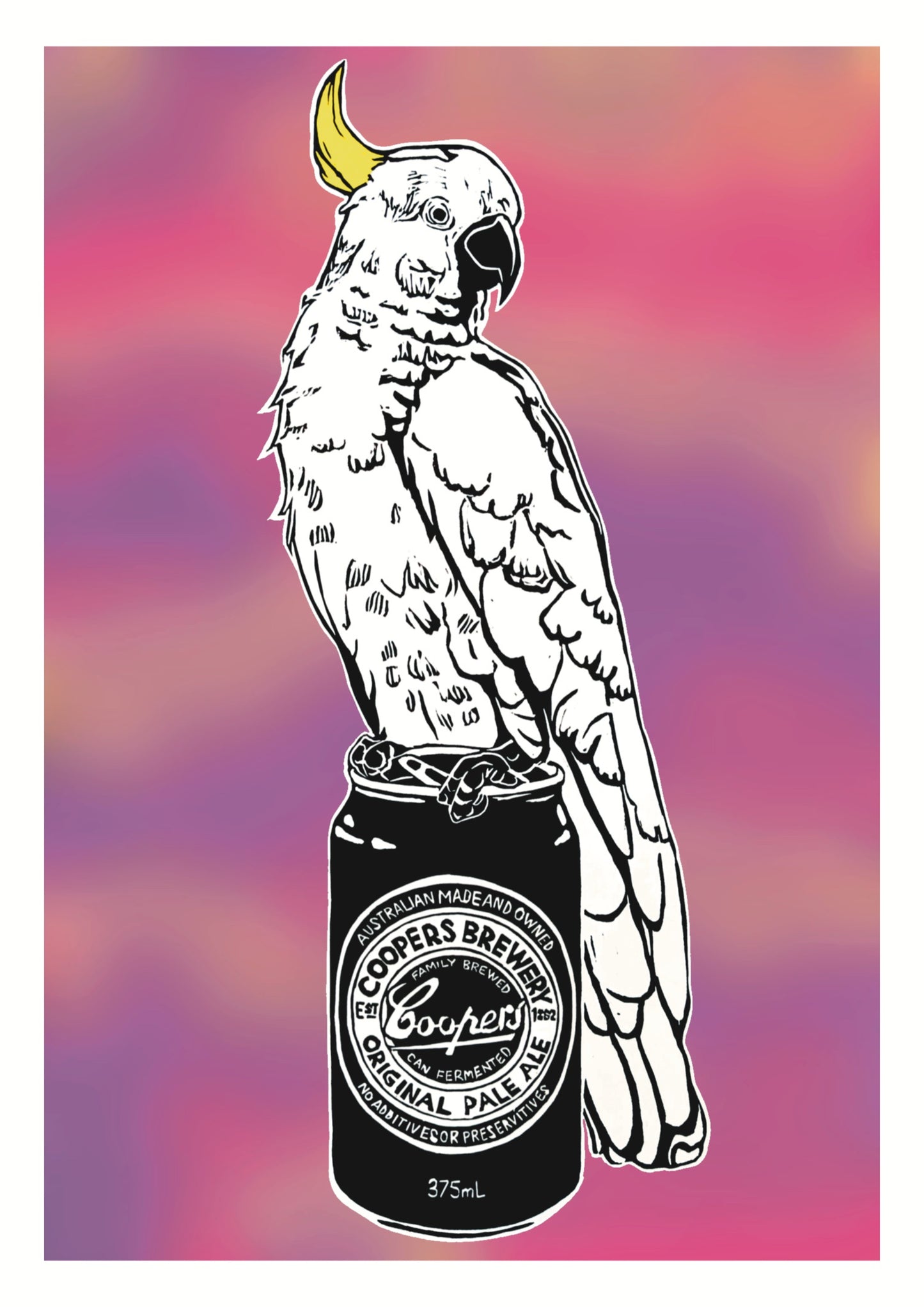 Thirsty Bird Print - Sulphur-crested Cockatoo & Coopers Original Pale Ale (Psychedelic - Pink/Purple)