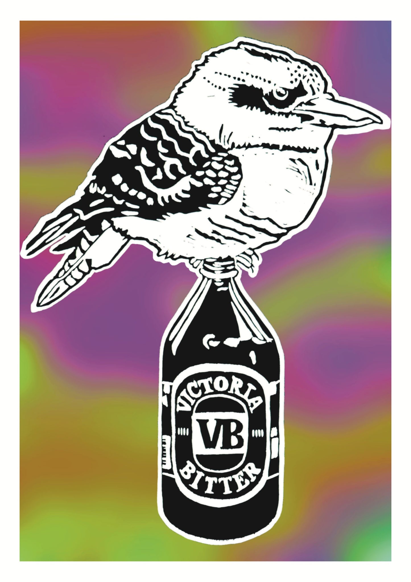 Thirsty Bird Print - Kookaburra & Victoria Bitter - Psychedelic (Purple/Green)