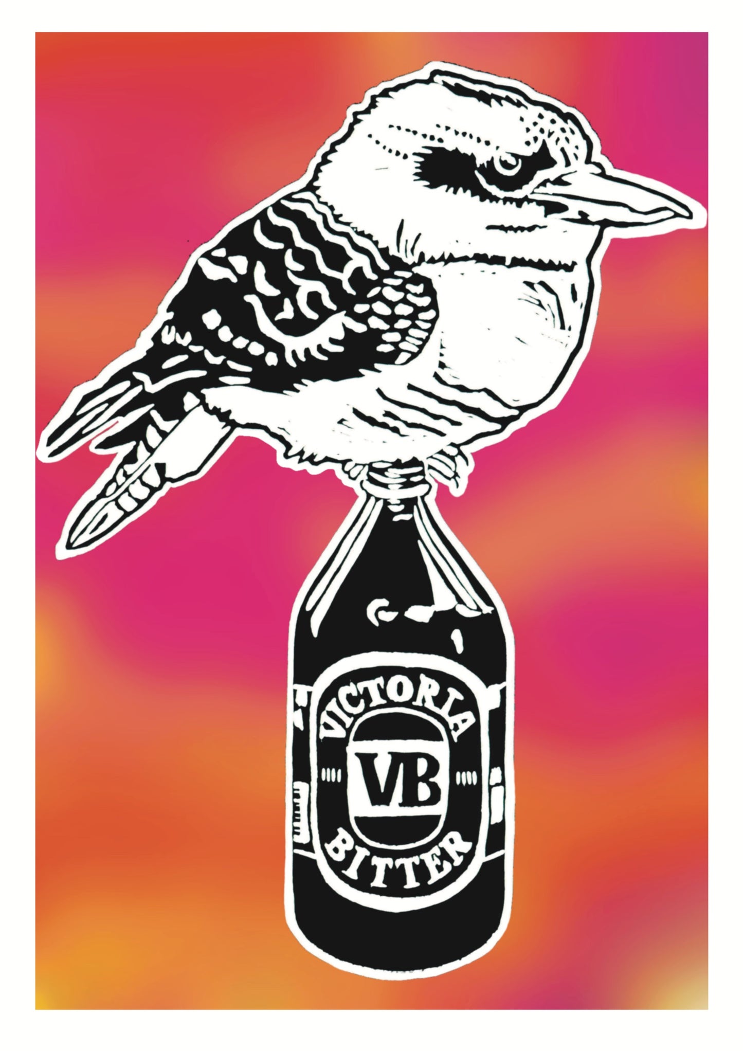 Thirsty Bird Print - Kookaburra & Victoria Bitter - Psychedelic (Pink/Orange)
