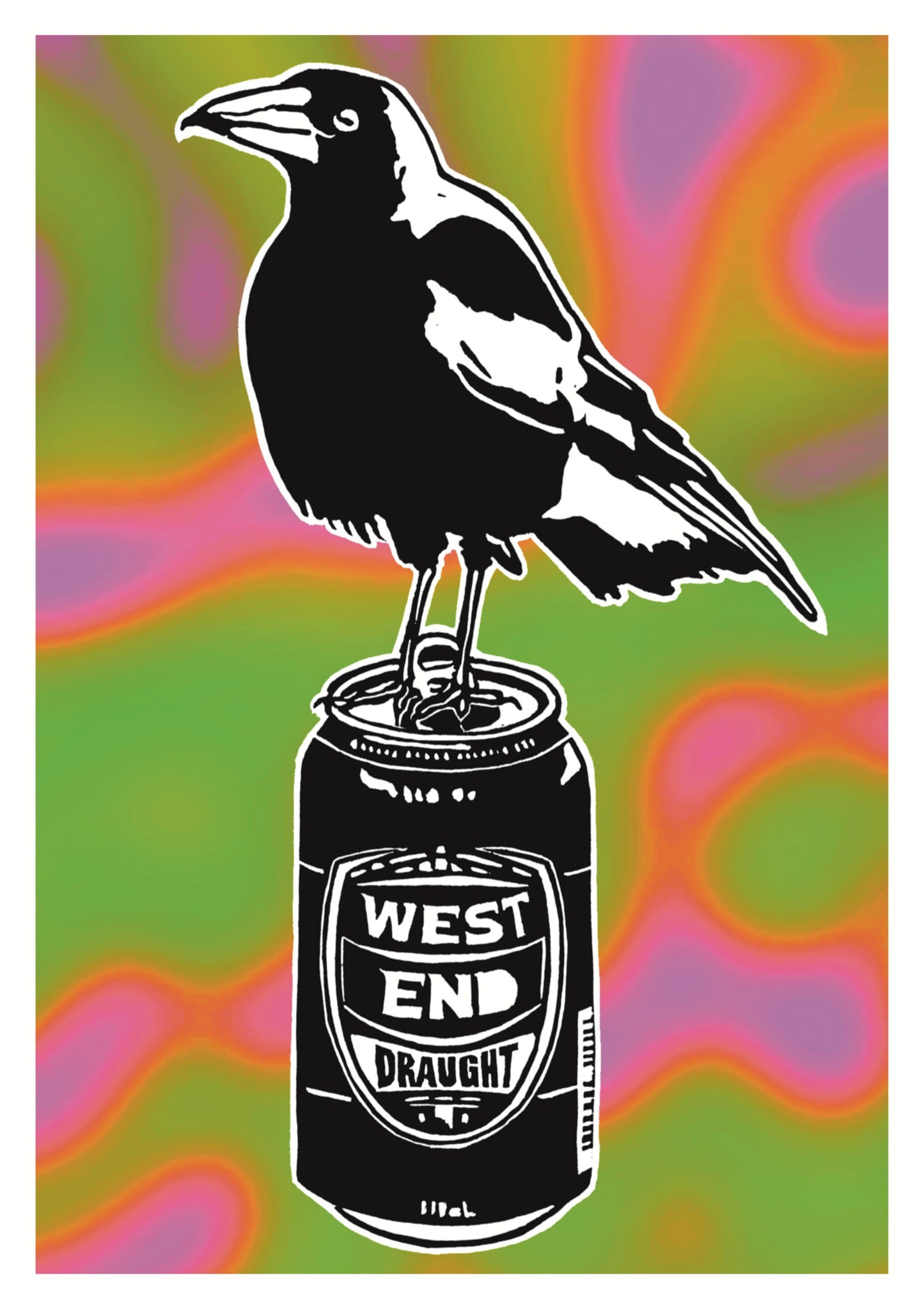 Thirsty Bird Print - Magpie & West End Draught (Psychedelic - Pink/Green)
