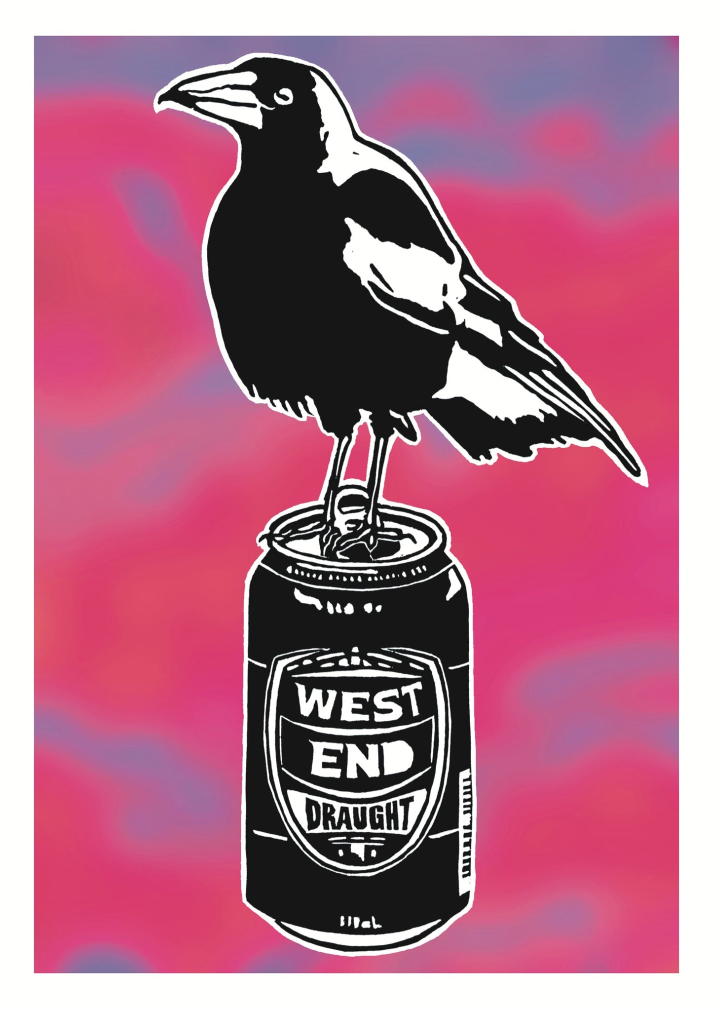 Thirsty Bird Print - Magpie & West End Draught (Psychedelic - Pink/Purple)