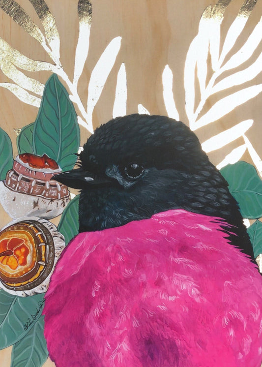 Mr. Pink with Seed Pods and Copper Leaves - Limited Edition Print with Copper Leaf
