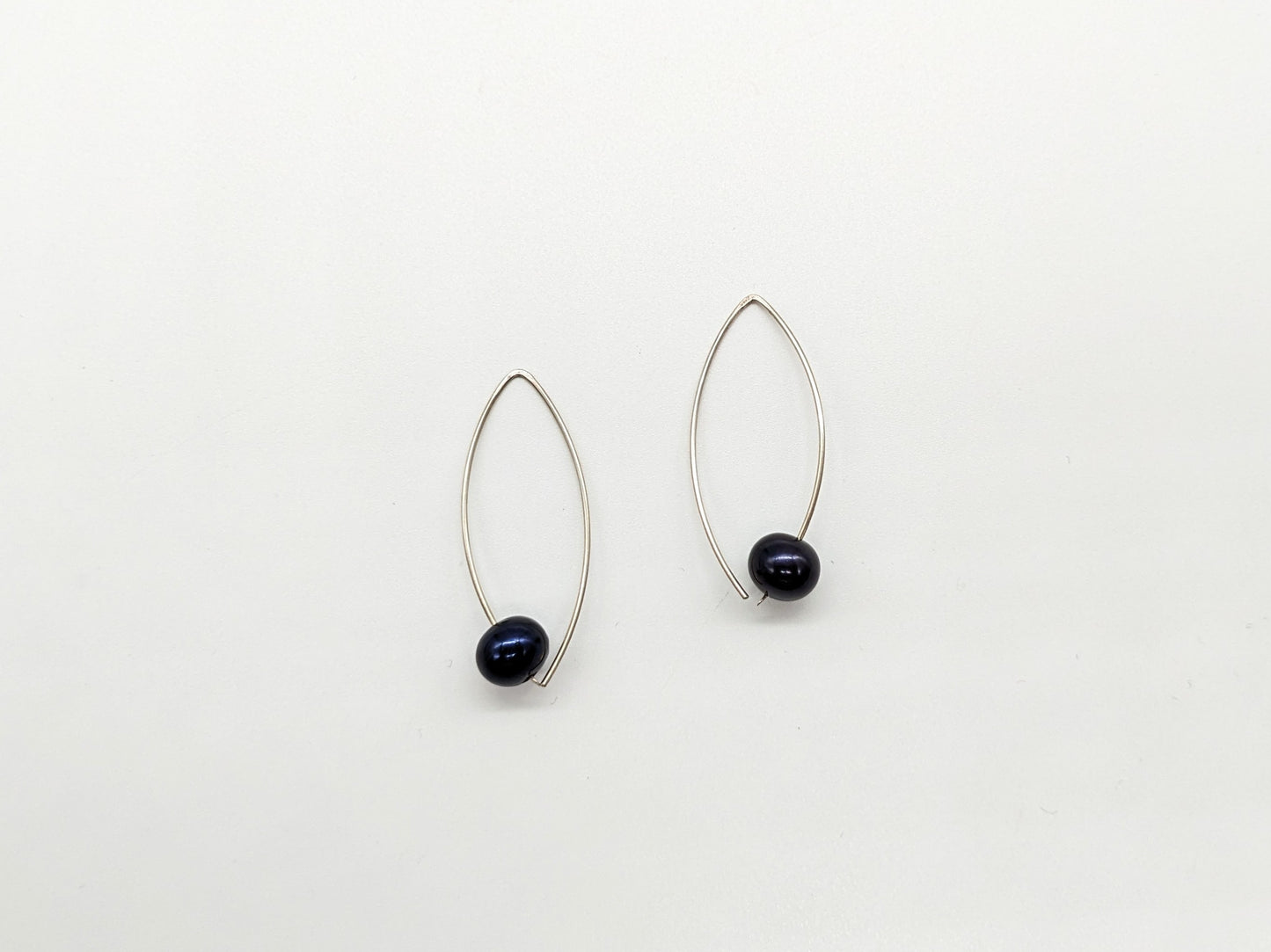 Black Freshwater Pearl S/Silver Earrings - Large
