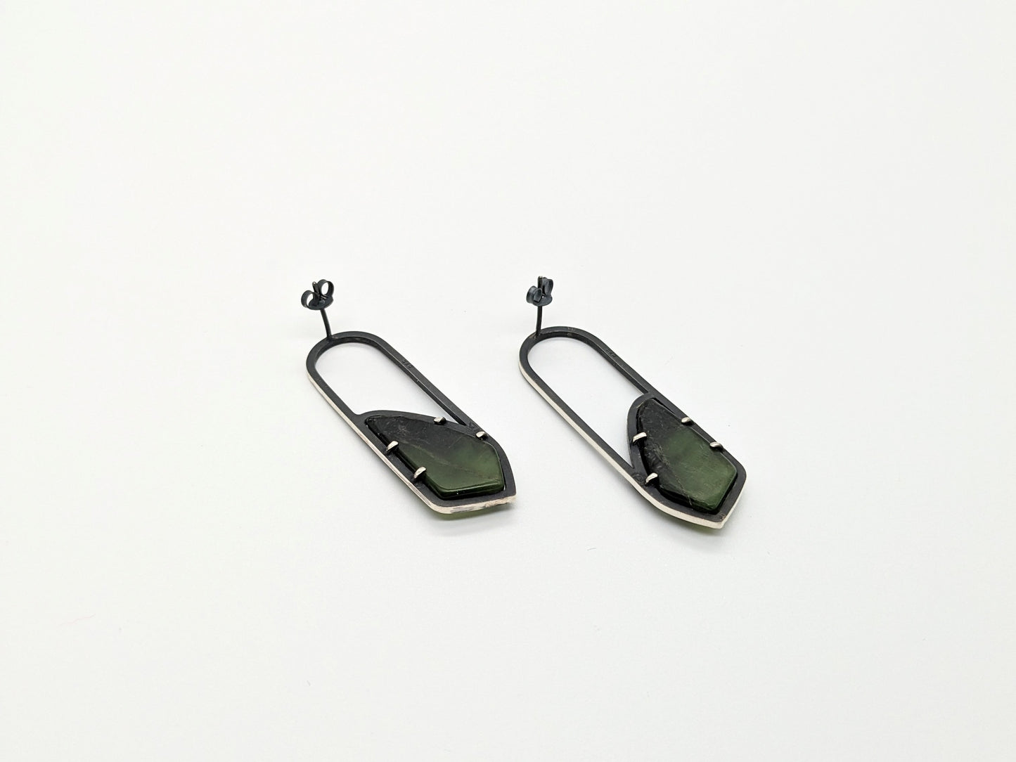Inclusion Earrings - Long Arch Studs with Serpentine