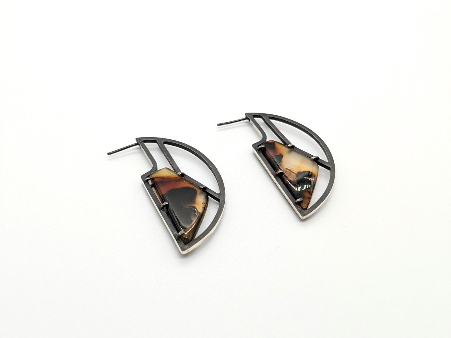 Inclusion Earrings - Half-Hoops with Montana Agate