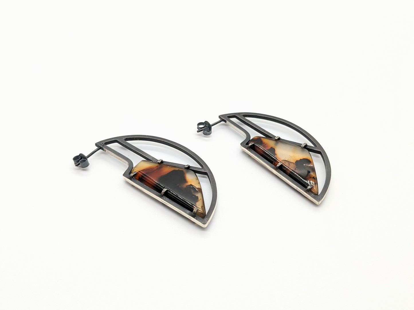 Inclusion Earrings - Half-Hoops with Montana Agate