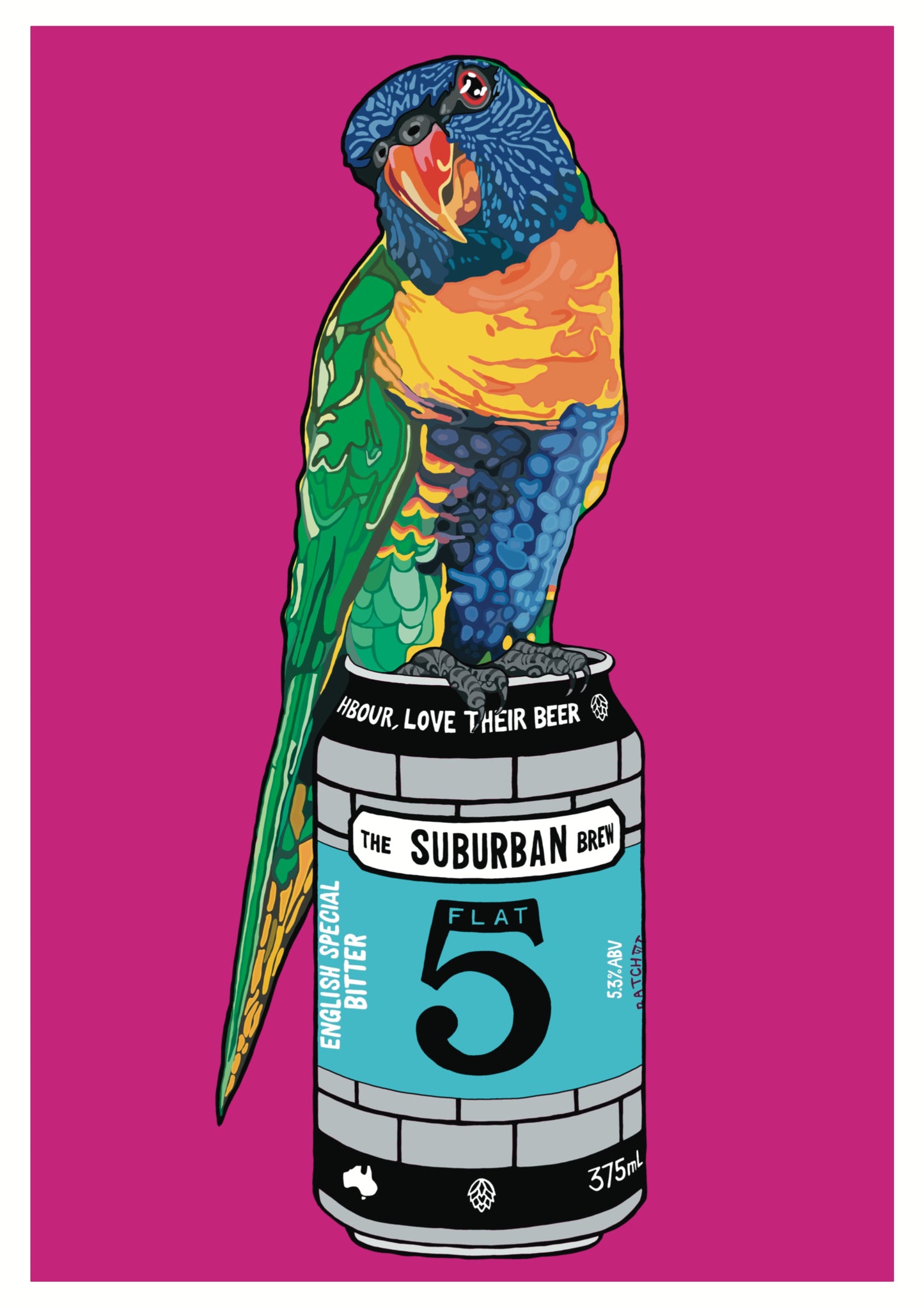 The Suburban Brew - Rainbow Lorikeet on English Special Bitter - Digital Print