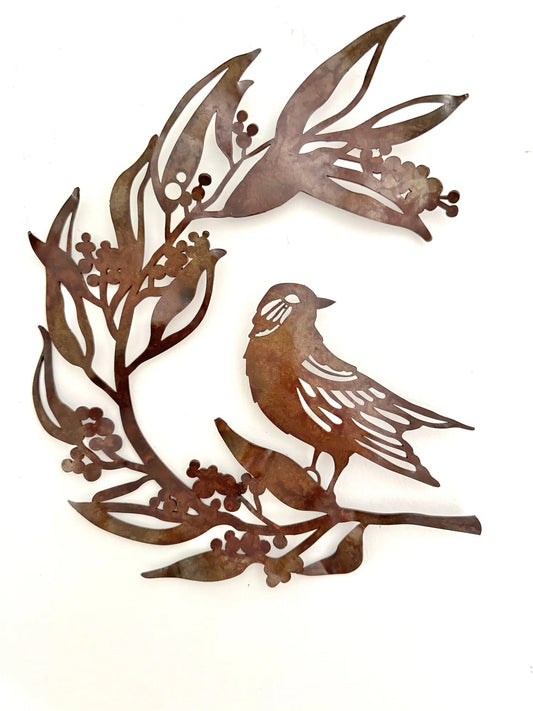 Bird and Wattleseed Branch - Wall Sculpture