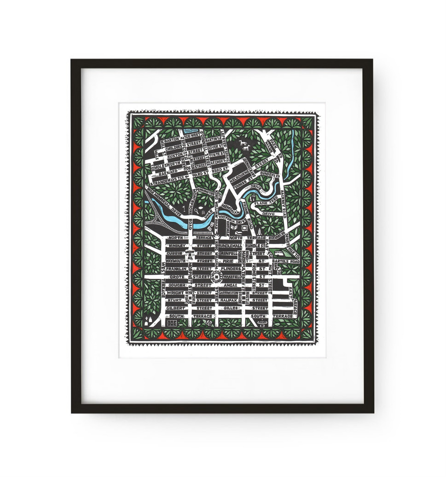 City Streets Framed Lino Print (hand-coloured) - Sally Heinrich