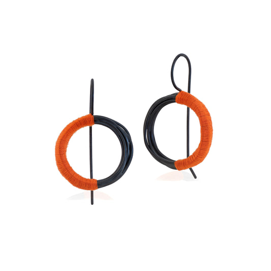 Oxidised Wrapped Orange Hook Earrings - Large