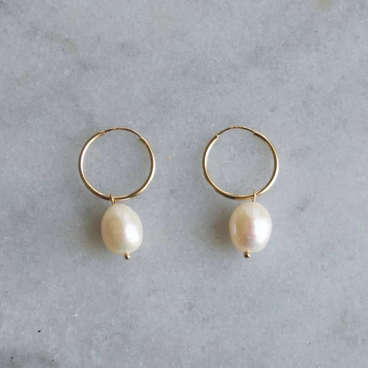 Gold Filled Hoop with Freshwater Pearl Earrings