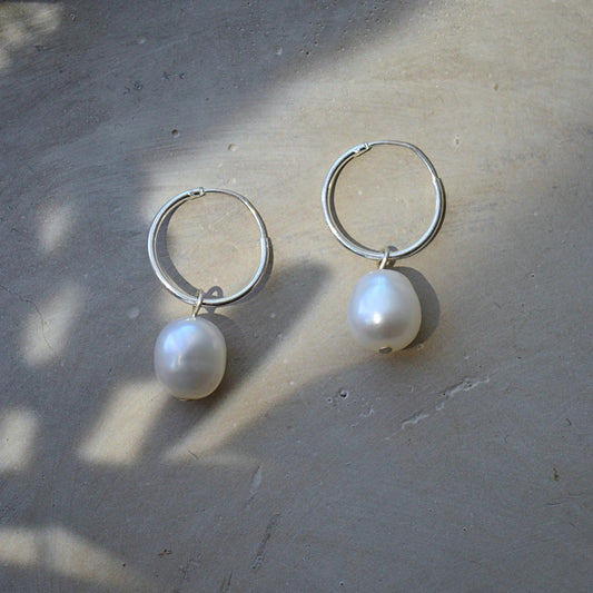 Silver Hoop with Freshwater Pearl Earrings