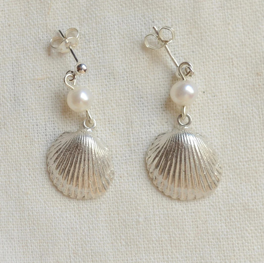 Sterling Silver and Freshwater Pearl Shell Studs