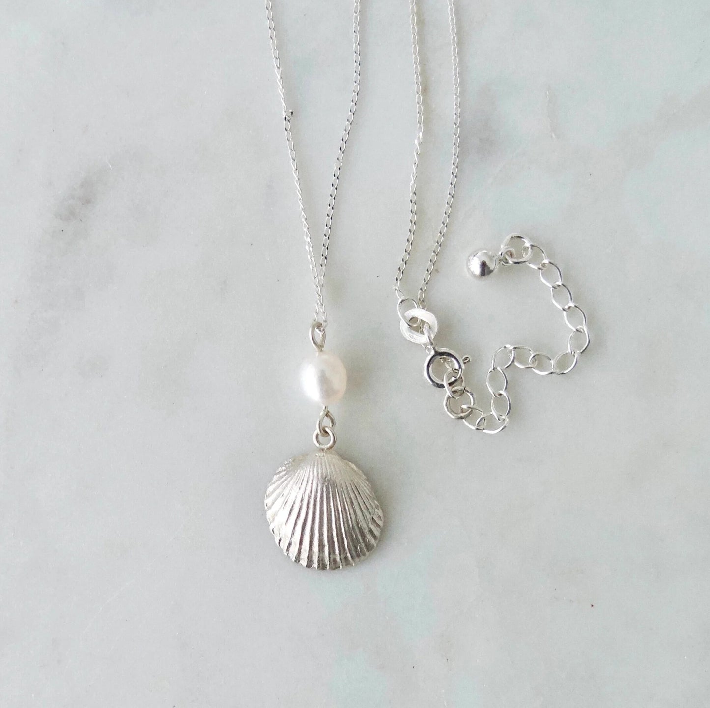 Sterling Silver Shell with Pearl Necklace