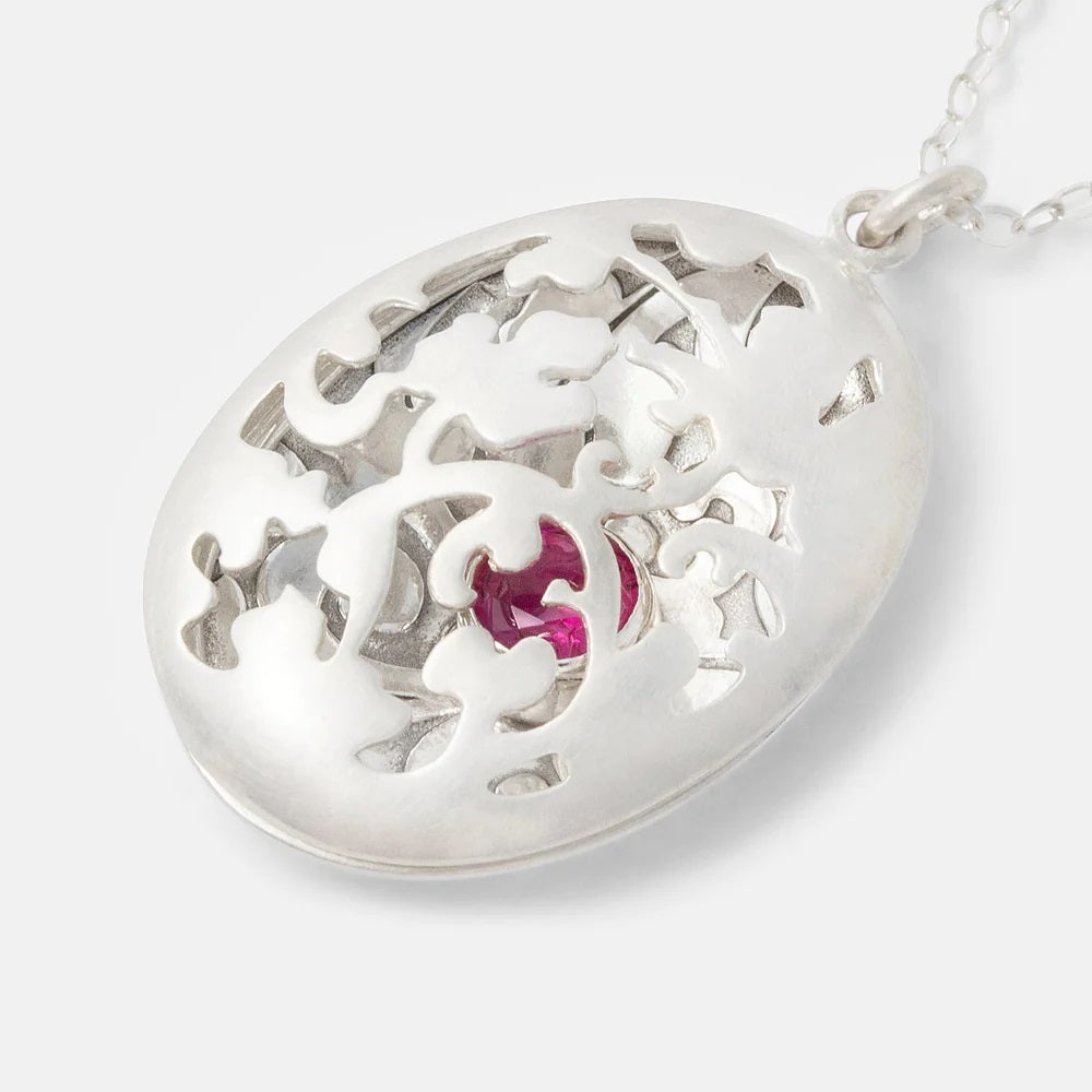 Victorian Open Locket Necklace with Ruby