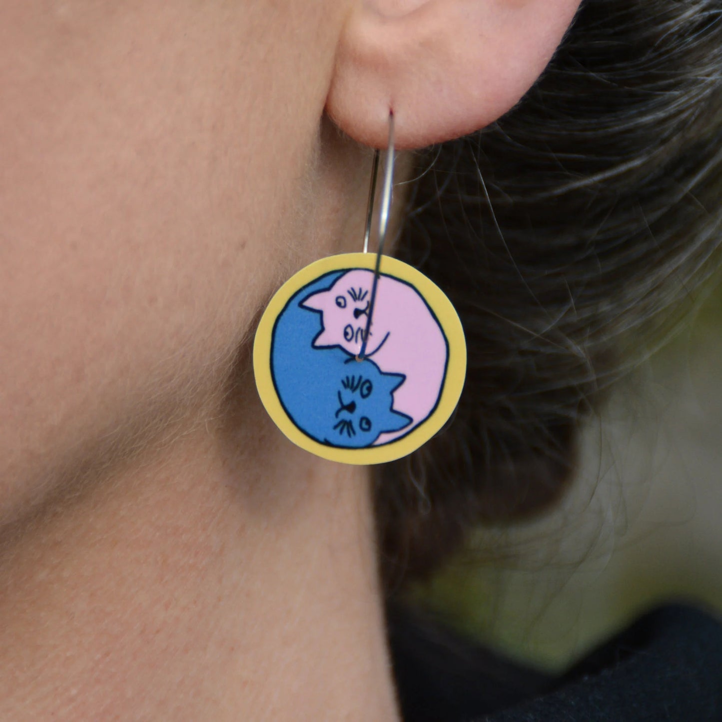 Yin Yang Cats - Circle Hoop Earrings