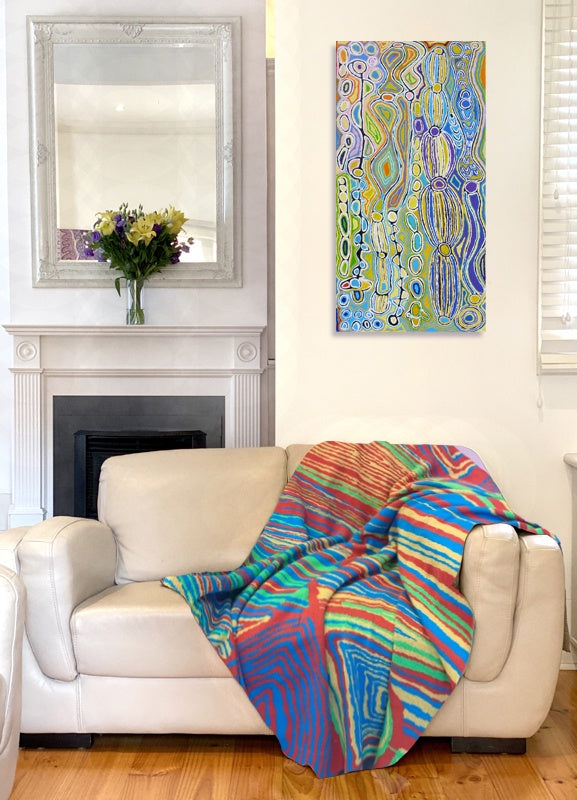 Knitted Cotton Throw Blanket -Judy Watson - Ngalyipi - Snake Vine Dreaming