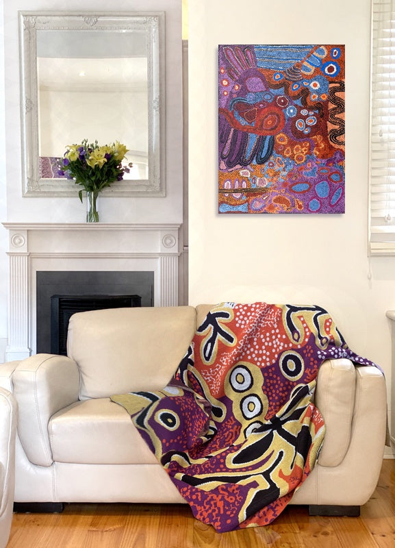 Knitted Cotton Throw Blanket -Paddy Stewart - Puurda manu Wanakiji Jukurrpa