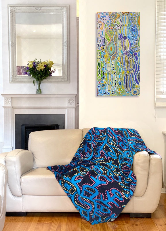 Knitted Cotton Throw Blanket -Theo (Faye) Hudson - Pikilyi Jukurrpa