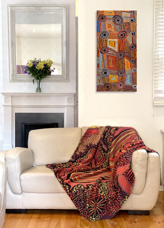 Knitted Cotton Throw Blanket - Damien & Yilpi Marks - Kalimpinpa