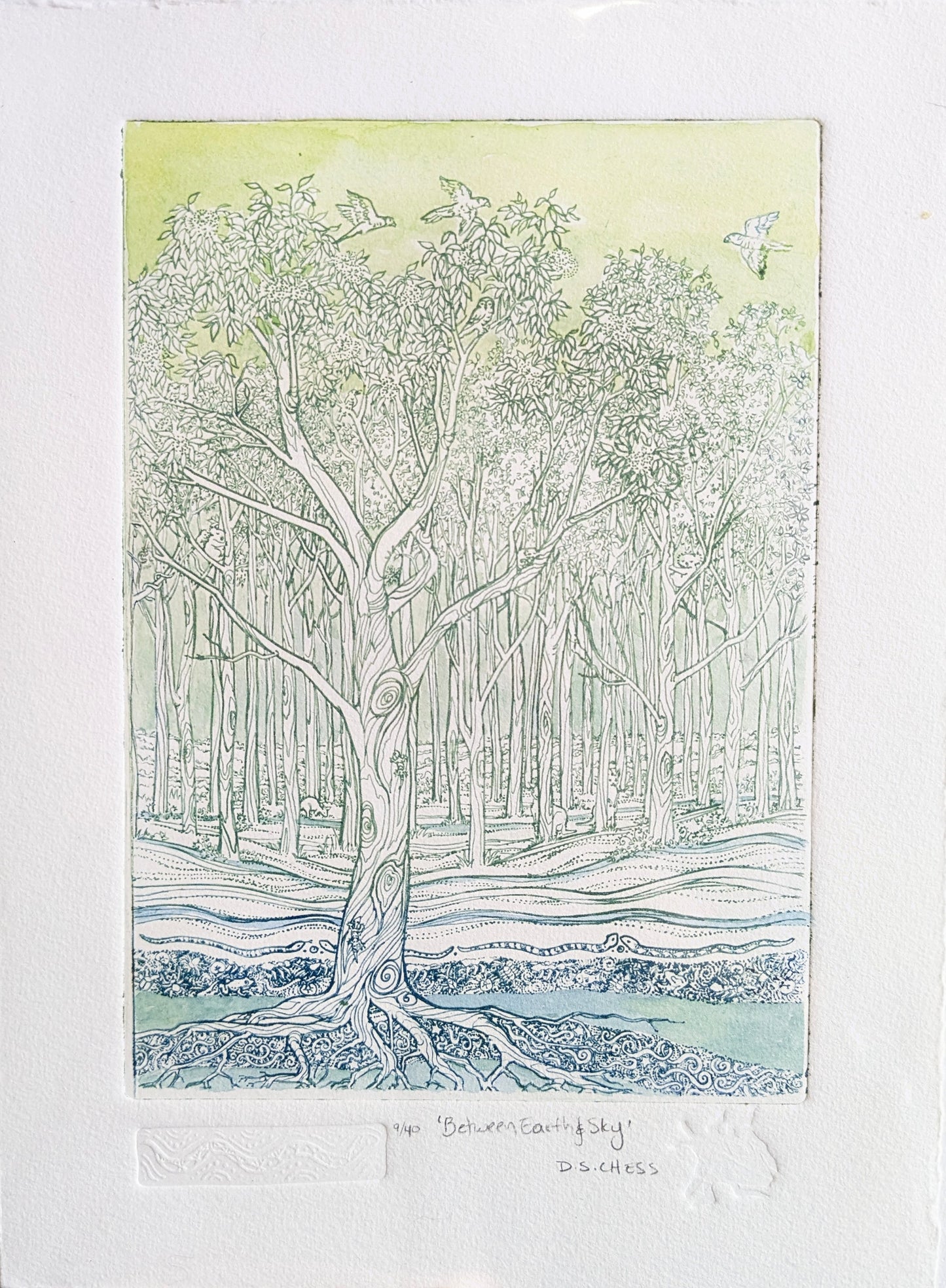 Between Earth & Sky - Limited Edition Solarplate Etching & Watercolour