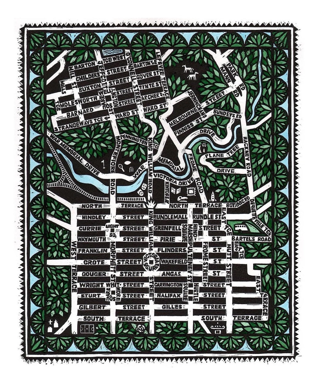 SA Icons Tea Towel by Sally Heinrich (City Streets)