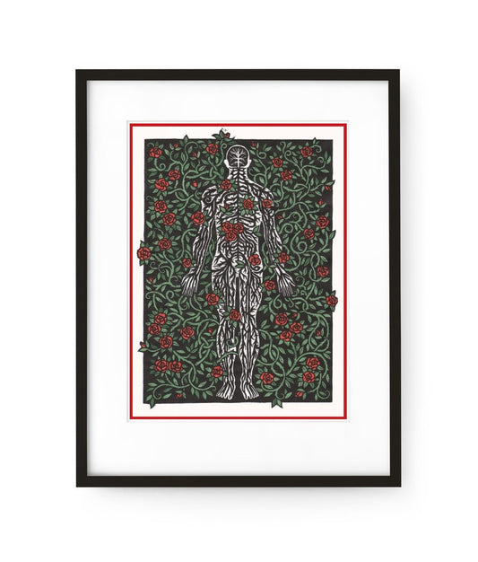 Exposed Nerves - Framed Lino Print (hand-coloured)