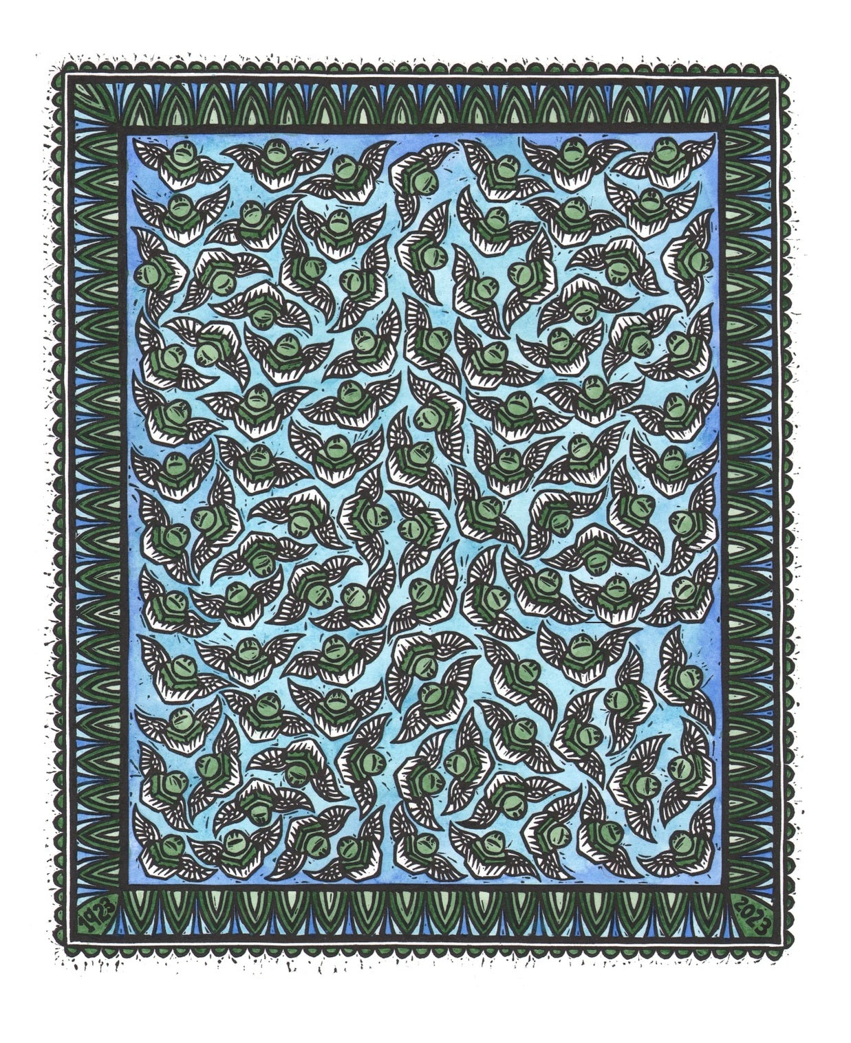 100 Years of Frog Cakes Tea Towel by Sally Heinrich (Green)