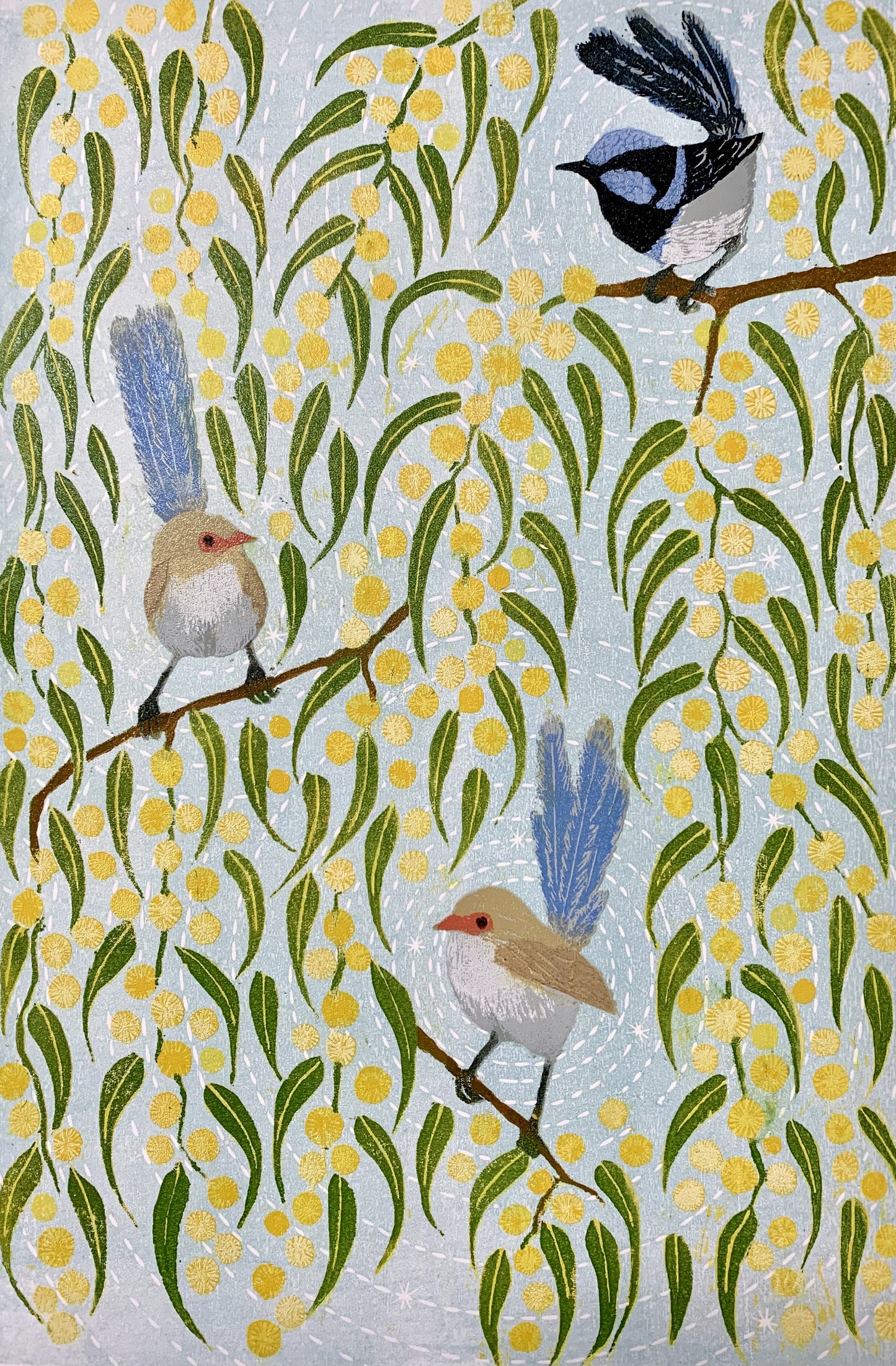 Chattering Wattle - Limited Edition Reduction Woodblock Print