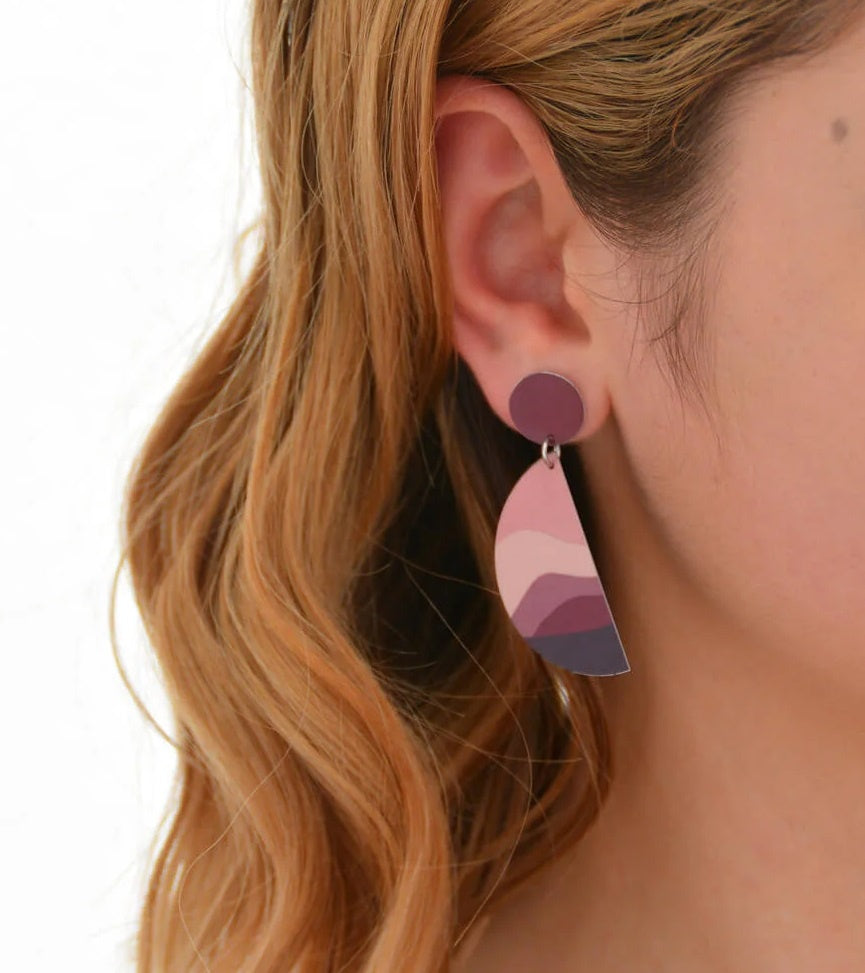 The Night Comes Down - Vertical Semi Circle Drop Stud Earrings