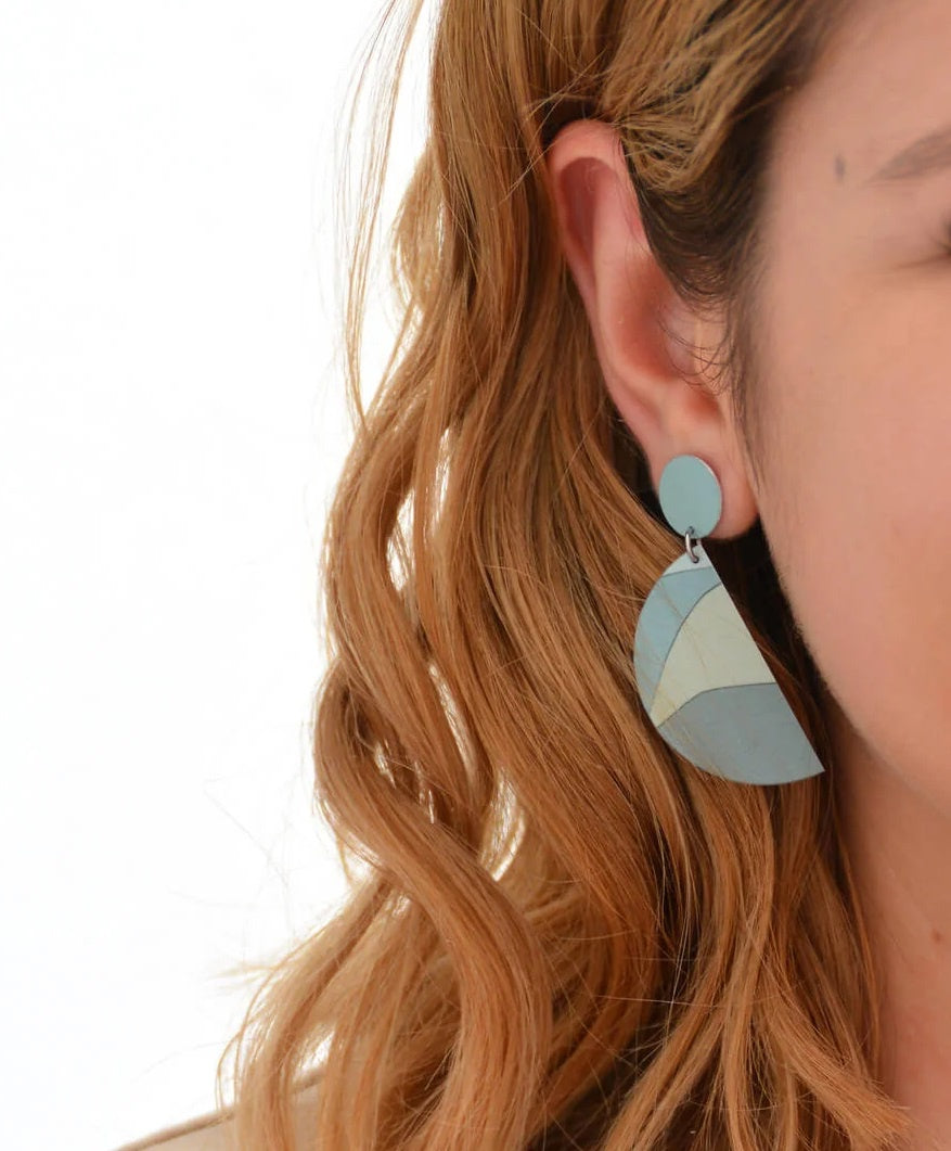 The Night Grows Pale - Vertical Semi Circle Drop Stud Earrings