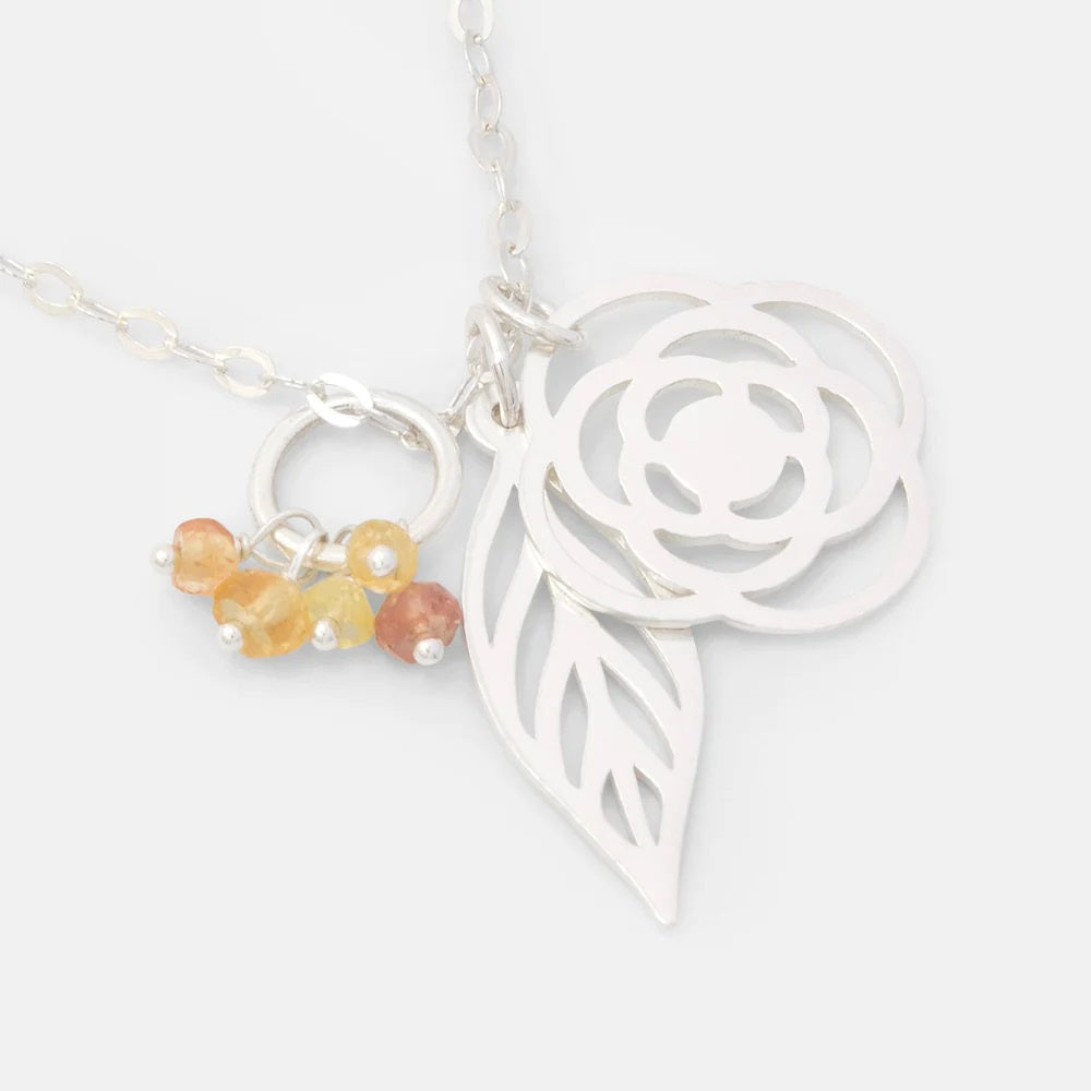 Poppy, Leaf & Sapphires Cluster Necklace