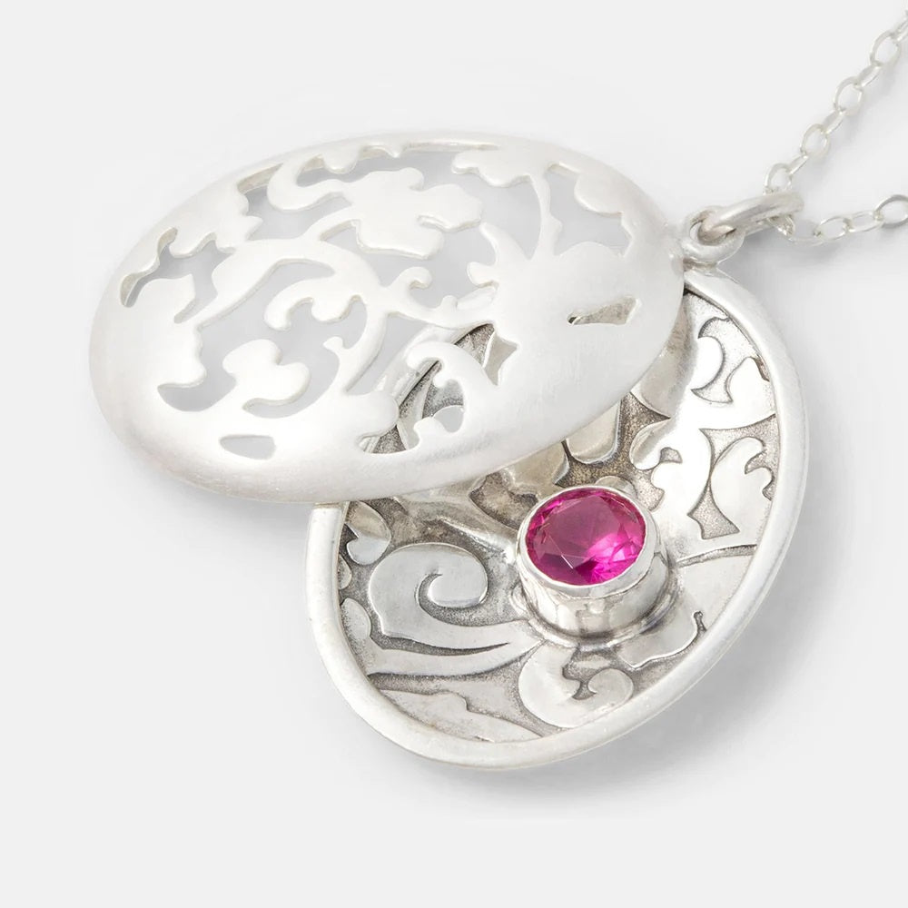 Victorian Open Locket Necklace with Ruby