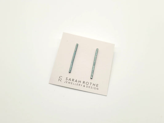 Textured Linear Long Titanium Earrings