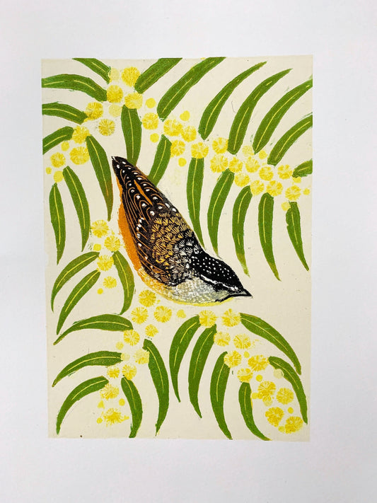 Spotted Pardalote - Limited Edition Reduction Linocut Print
