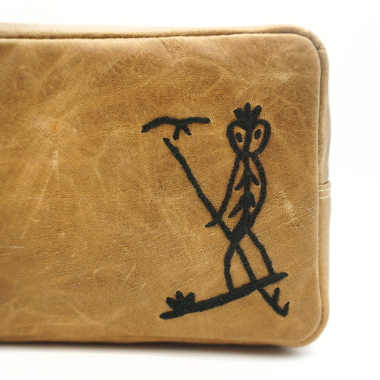 Embroidered Leather Toiletry Bag - Canoe Man - Designed by Cedric Varcoe