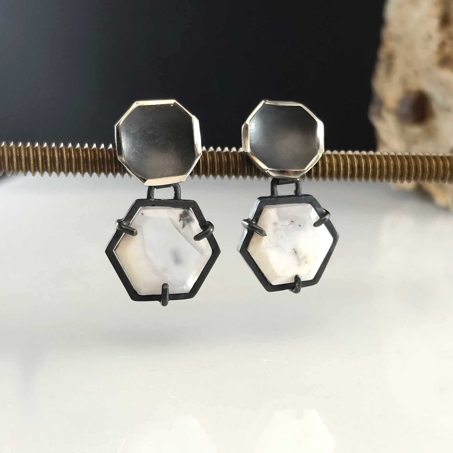 Inclusion Earrings - Dendrite Opal Drops