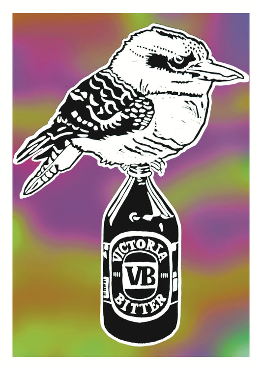 Thirsty Bird Print - Kookaburra & Victoria Bitter - Psychedelic (Purple/Green)