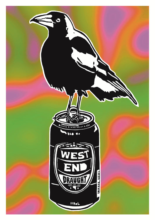 Thirsty Bird Print - Magpie & West End Draught (Psychedelic - Pink/Green)