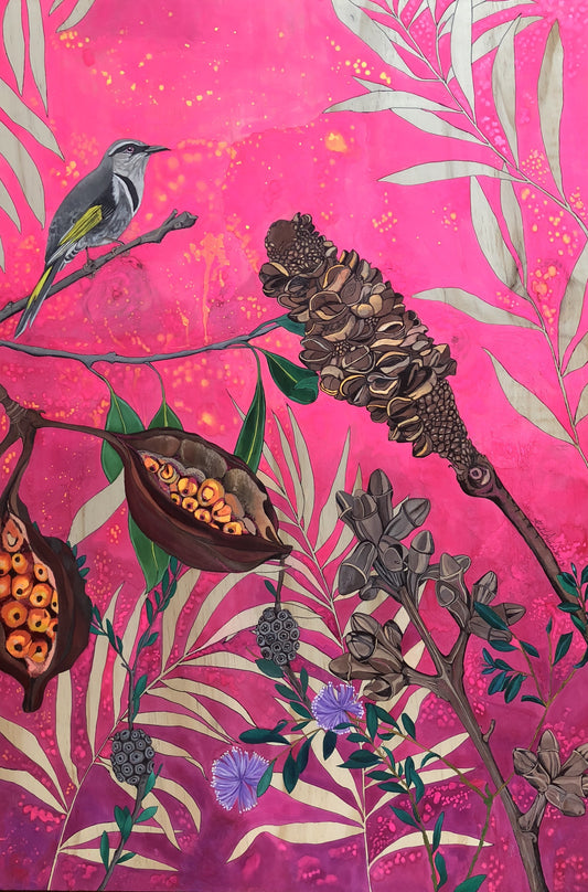 Mr. Honey with Seedpods in a Hot Pink Sky - Limited Edition Print