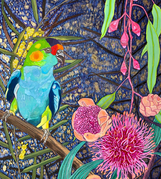 Mr. Purple with Pin Cushion Flowers - Limited Edition Print with Hand-painted Detail.