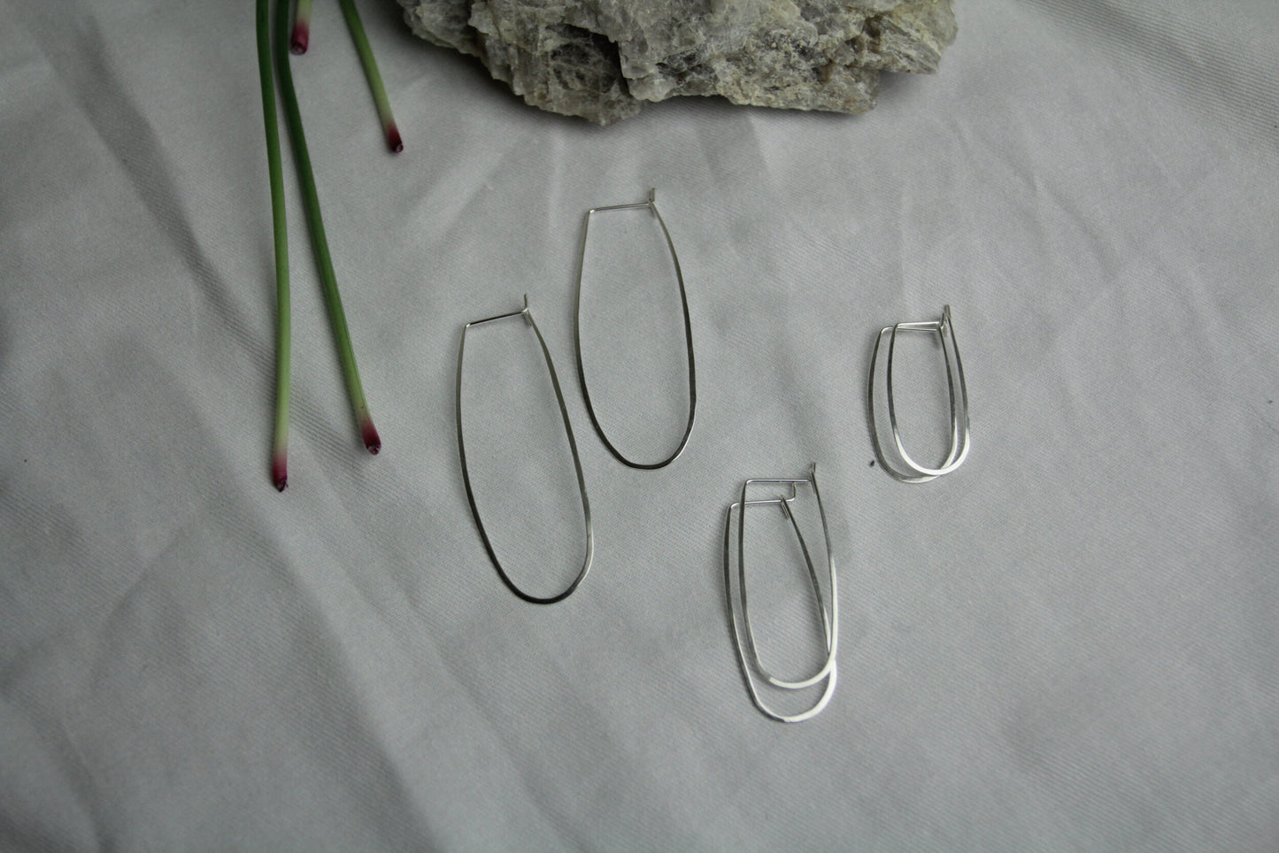 Large Oblong Bare Earrings Sterling Silver