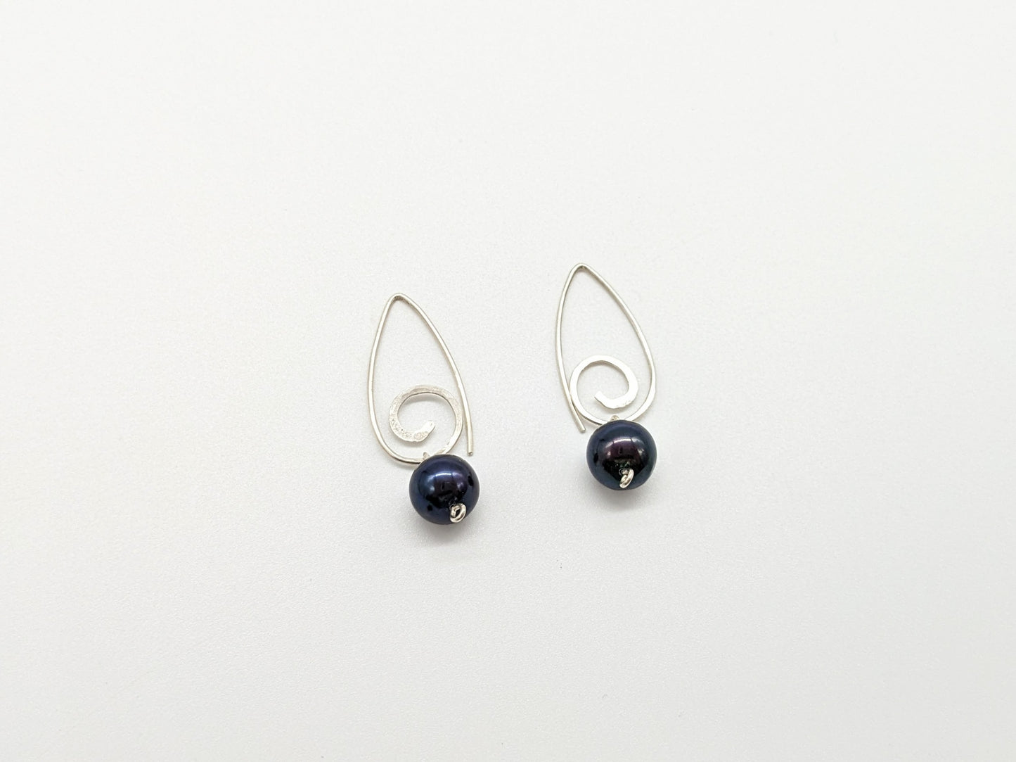 Swirl Earrings with Black Freshwater Pearls