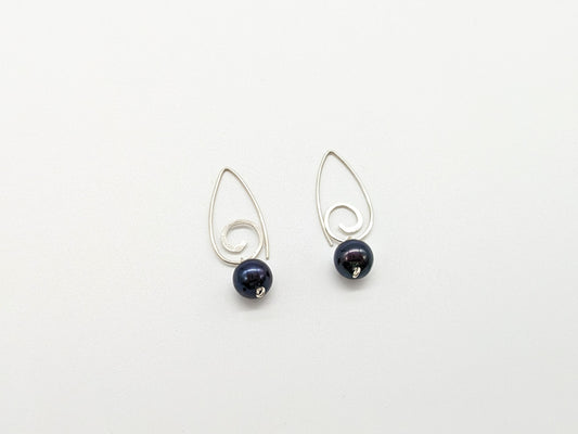 Swirl Earrings with Black Freshwater Pearls