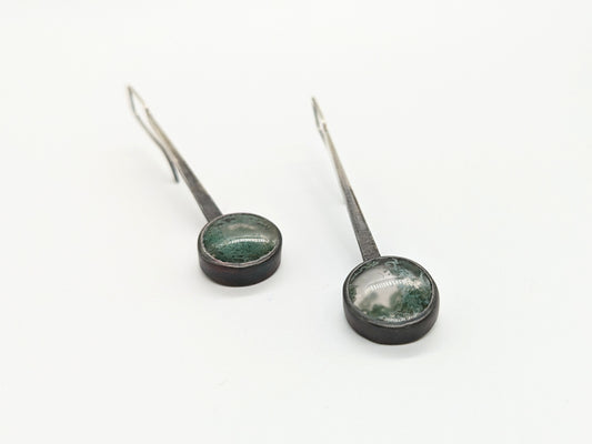 Inclusion Earrings - Pendulum Hooks with Moss Agate Gemstones