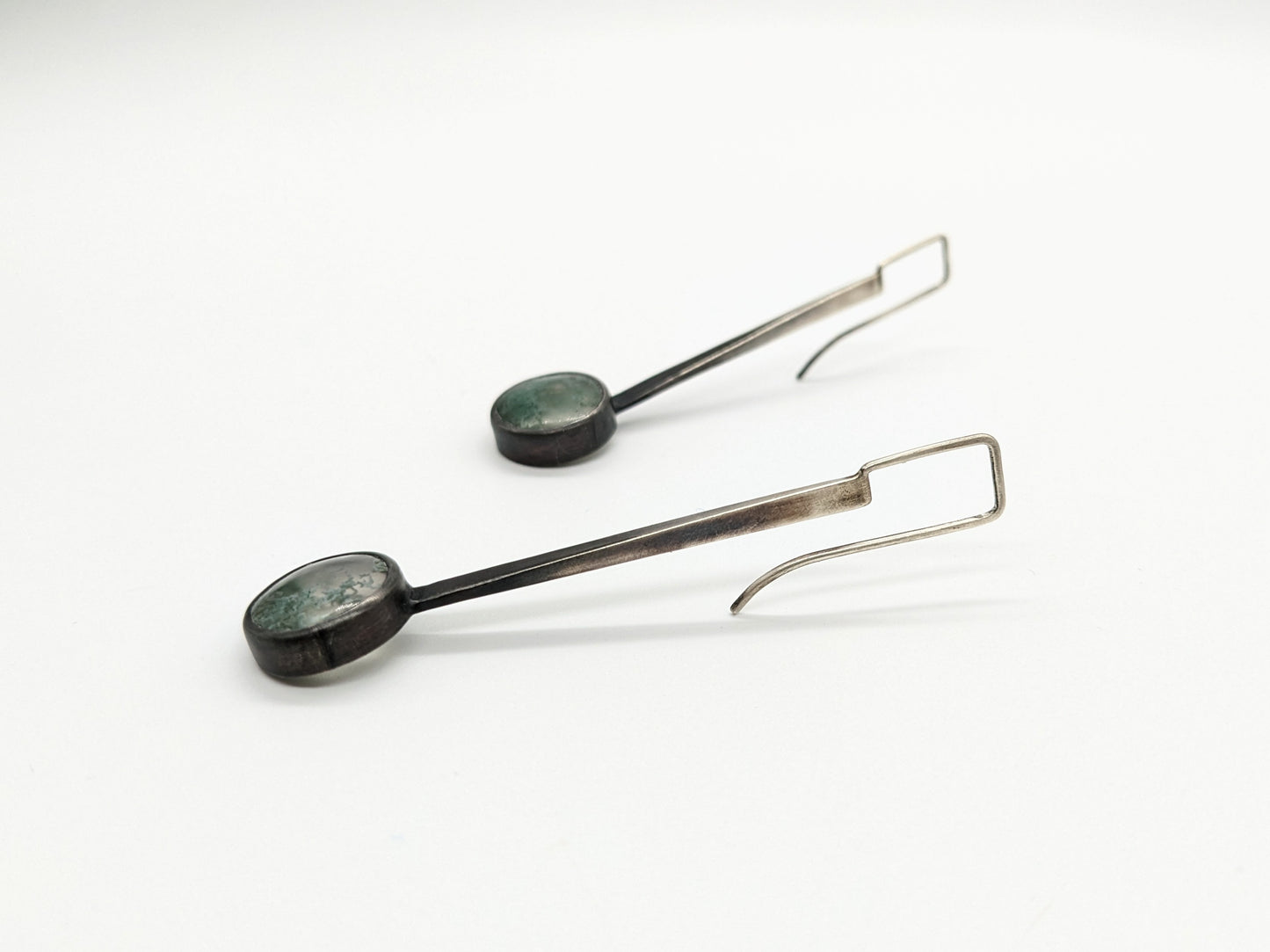 Inclusion Earrings - Pendulum Hooks with Moss Agate Gemstones