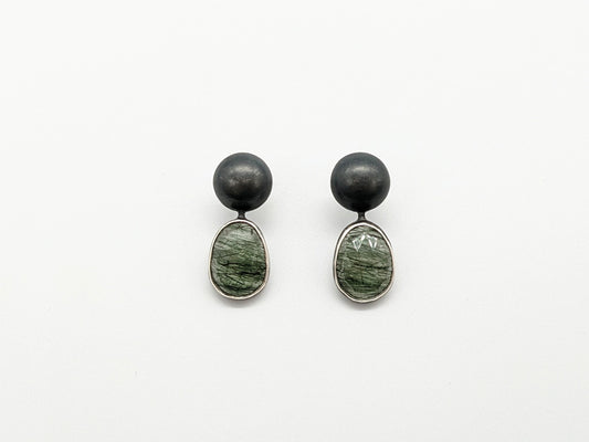 Inclusion Earrings - Dot Studs with Moss Agate Gemstones