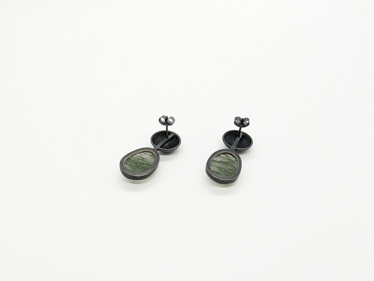 Inclusion Earrings - Dot Studs with Moss Agate Gemstones