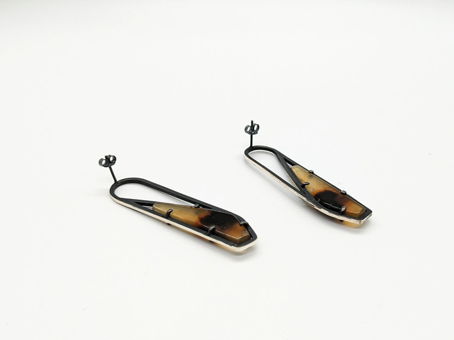 Inclusion Earrings - Long Arch with Montana Agate Gemstones