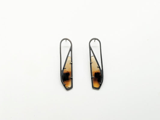 Inclusion Earrings - Long Arch with Montana Agate Gemstones